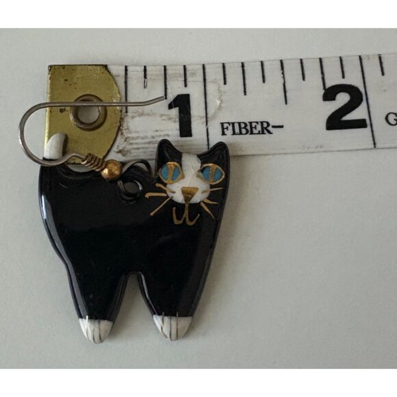 Katrina's Designers Tuxedo Cat Porcelain Earrings Black White 1.5" - Picture 4 of 5